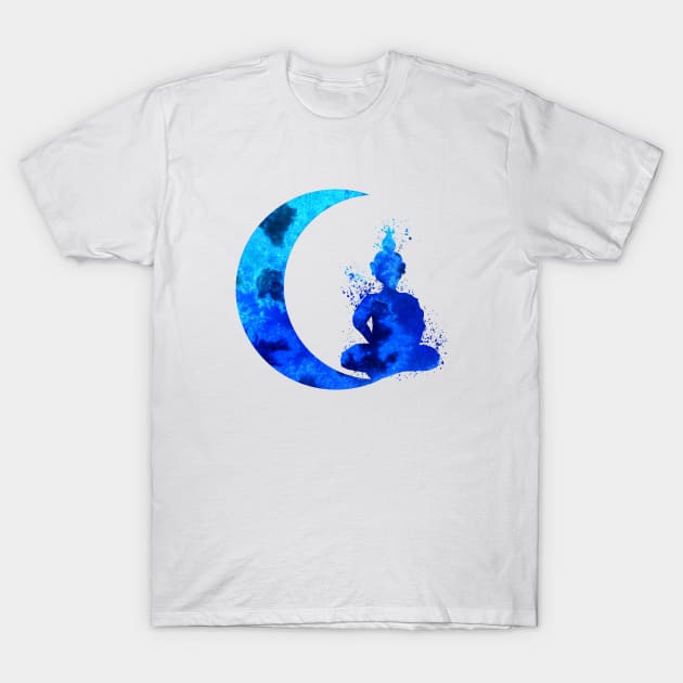 Blue Crescent Moon and Buddha T-Shirt by ZeichenbloQ